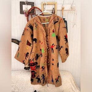 Vintage Handmade embroidery farming  agriculture cotton fabric cardigan
